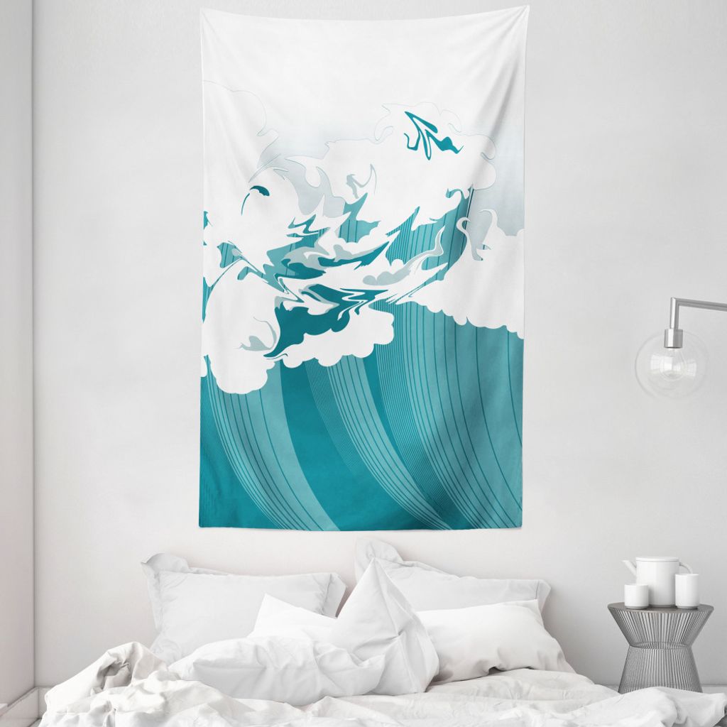 ABAKUHAUS japanische Welle Wandteppich und Tagesdecke, Aquarell-Motive aus Weiches Mikrofaser Stoff Waschbar ohne Verblassen Digitaldruck, 140 x 23...