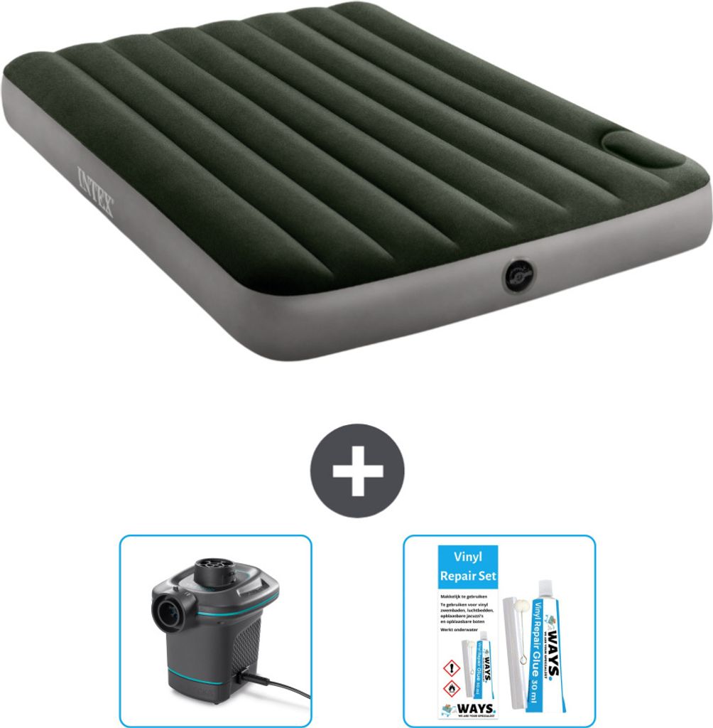 Intex Airbed - Doppelbett - 137 x 191 x 25 cm - Grün - Pumpe en Reperaturset