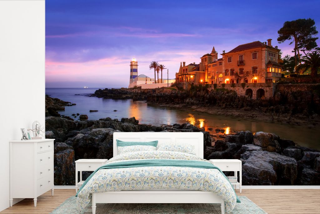MuchoWow Fototapete für Wohnzimmer oder Schlafzimmer Wandtapete Vinyl Motivtapete Blick auf den Leuchtturm von Santa Marta - 360x240 cm - Vinyl-...
