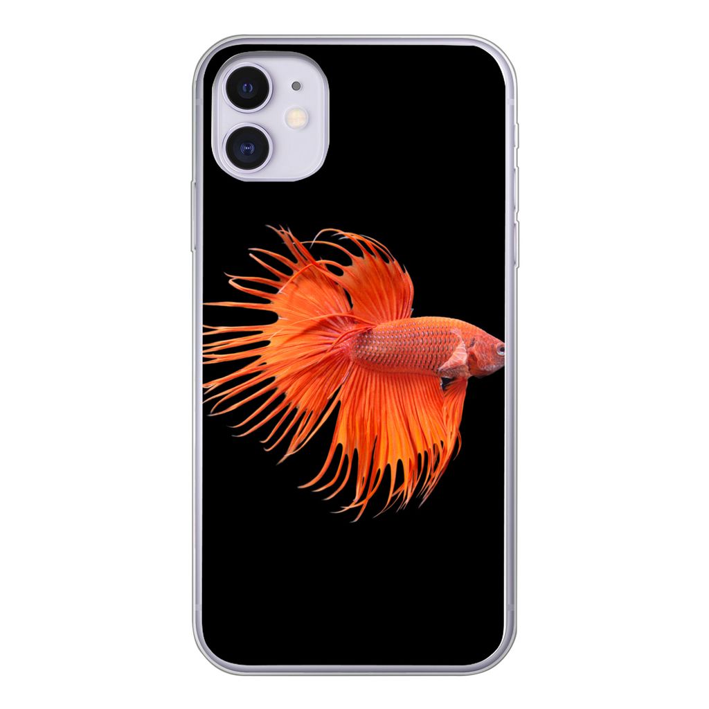 MuchoWow Handyhülle Schutzhülle Hülle für iPhone 11 Fische - Wilde Tiere - Schwarz Silikon Softcase Handy Hülle - Handytasche