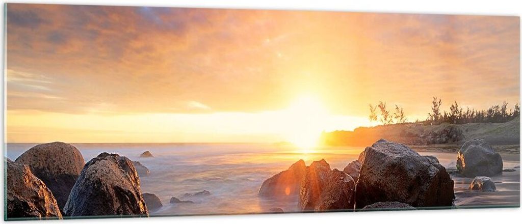 Bilder auf glas - Meer Strand Felsen - 140x50cm - Glasbilder - Wandbilder - Kunstdruck - zum Aufhängen bereit - Wanddekoration aus Glas - Glas Bil...