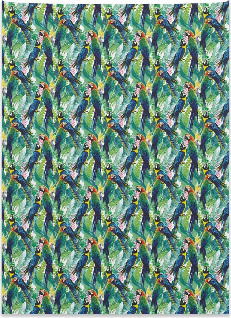 Abakuhaus Vögel Wandteppich, Scharlachrot Macaw Papageien aus Weiches Mikrofaser Stoff Kein Verblassen Klare Farben Waschbar, 110 x 150 cm, Mehrfa...