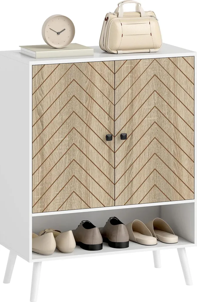 Étagère à chaussures 15 paires avec compartiment ouvert et portes chevrons