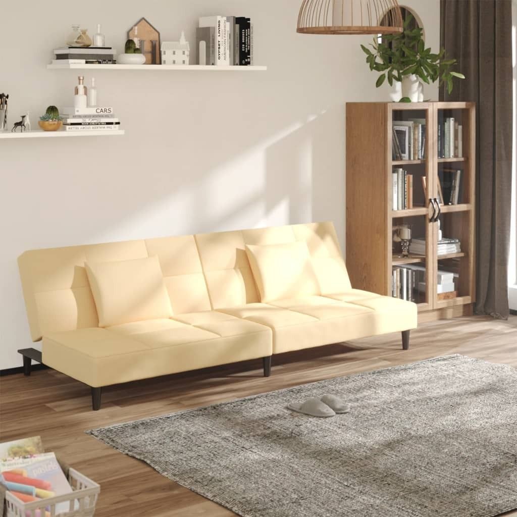 Design Schlafsofa 2-Sitzer mit 2 Kissen Creme Samt, Schlafsofas 2024 Neu