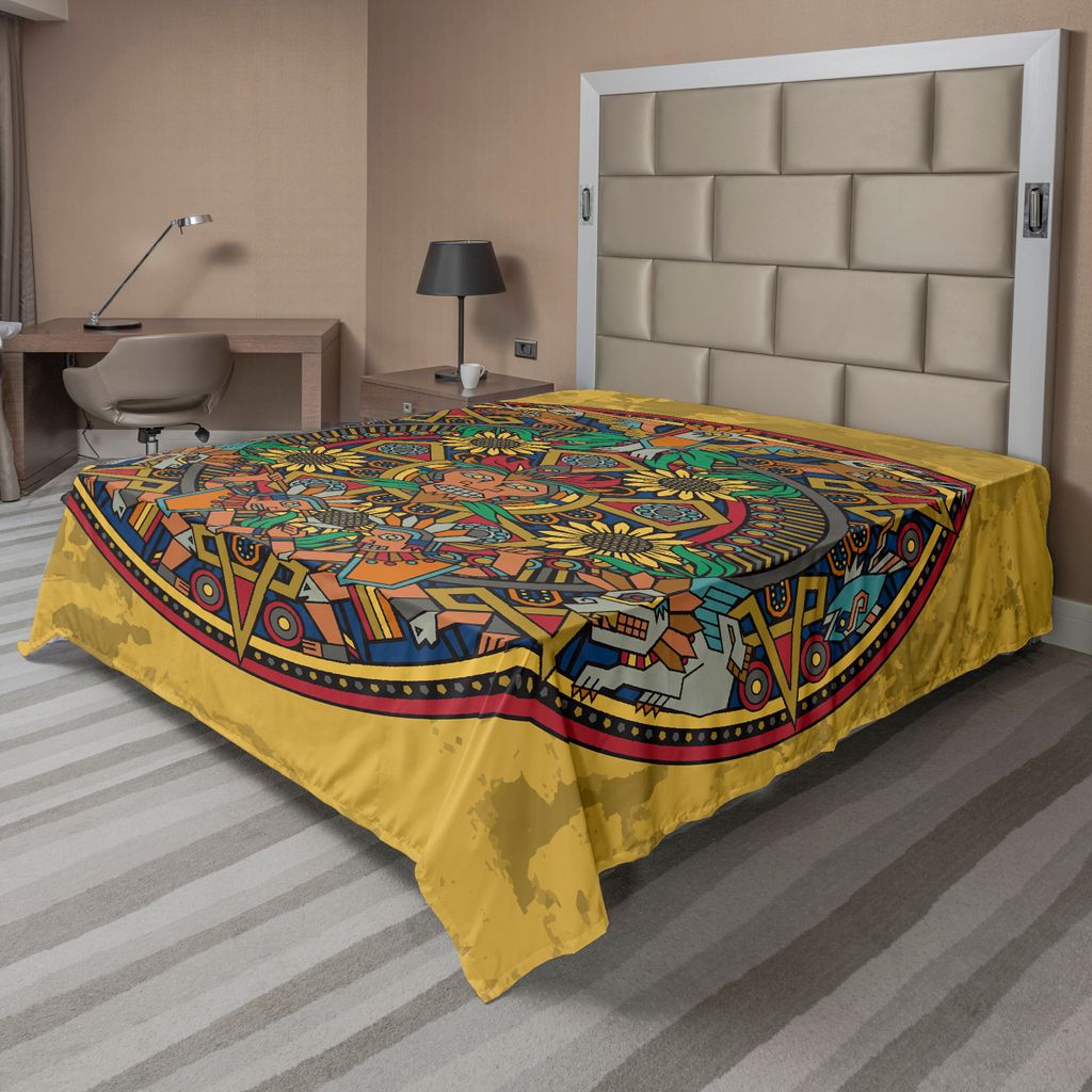 ABAKUHAUS Stammes Bettlaken, Chaotische Entwurfs-Bild mit Symbolic Angeboten im Medaillon Form Verziert Print, weiches bequemes oberes Bettlaken f...