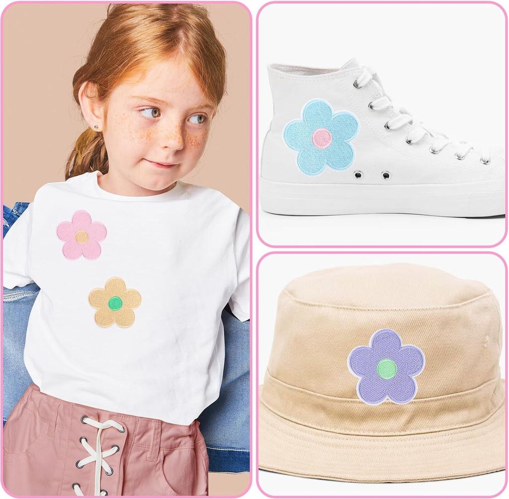12 Stück Blumen Bügelpatches - bunte Blumen Bügelpatch für Kleidung - Macaron Stickpatch für Kleidung - Jacke - Jeans - Rucksack - Hut - DIY Z...