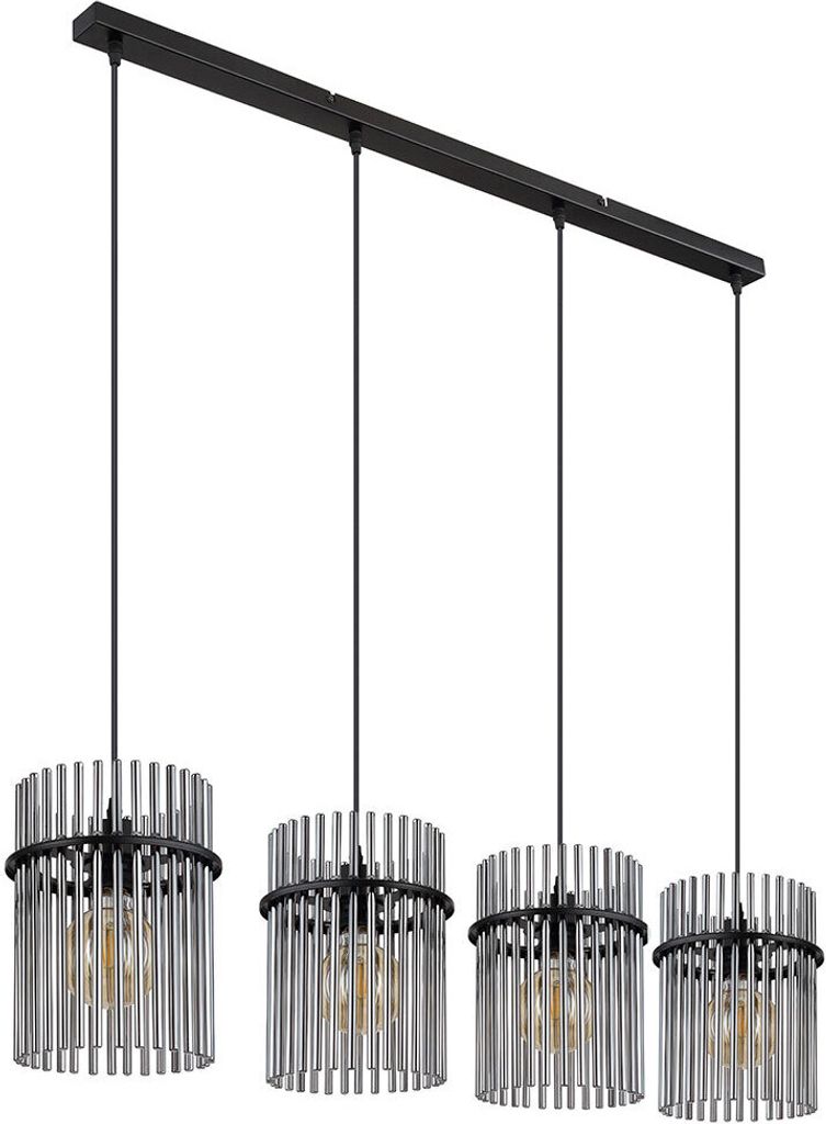 LED Pendelleuchte, Metall, Schwarz, Glasstäbe Rauchfarbe, L 110 cm