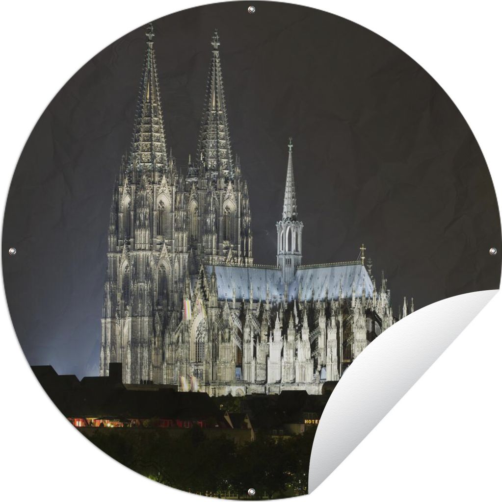 MuchoWow Gartenposter Outdoor-Poster Rund Deutschland - Domtoren - Nacht Ø 60 cm Gartendeko Rundes Poster draußen