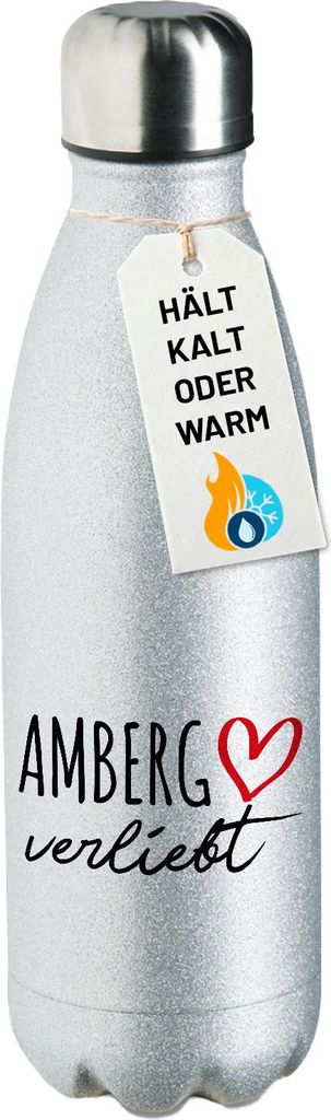 Huuraa Trinkflasche Amberg verliebt 500ml Silver Edelstahl Wasserflasche Trinkflasche Geschenkidee