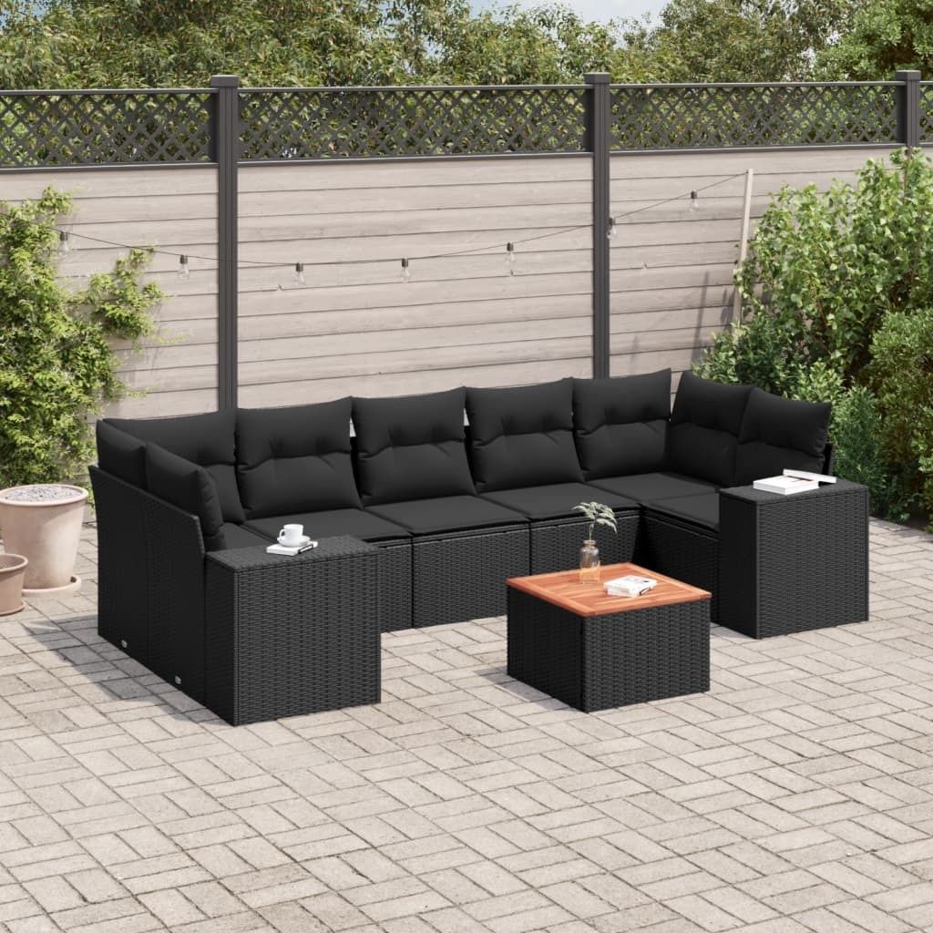Maison Exclusive - 8-tlg. Garten-Sofagarnitur mit Kissen Schwarz Poly Rattan