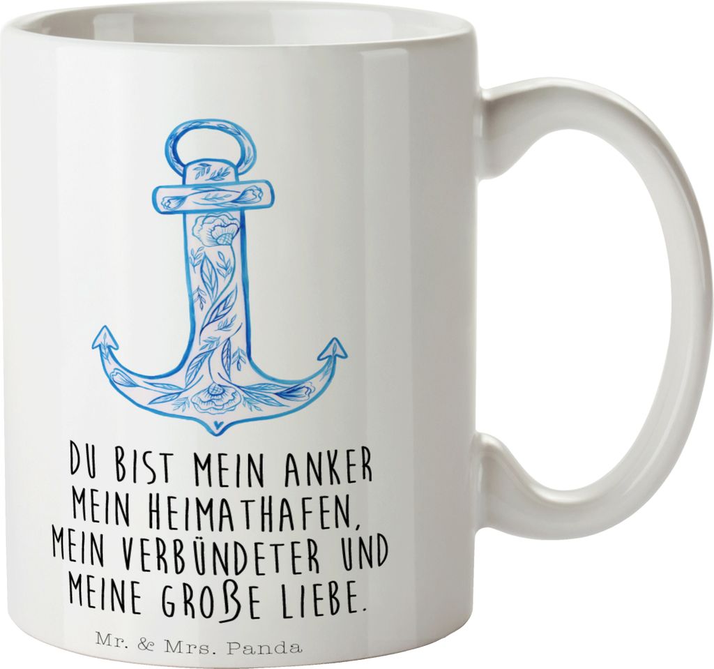 Mr. & Mrs. Panda Tasse Anker Blau - Weiß - Geschenk, cappuccinotasse, schöne, Keramikbecher, Tiermotive, Kaffeetasse, Kaffeebecher, Trinkbecher