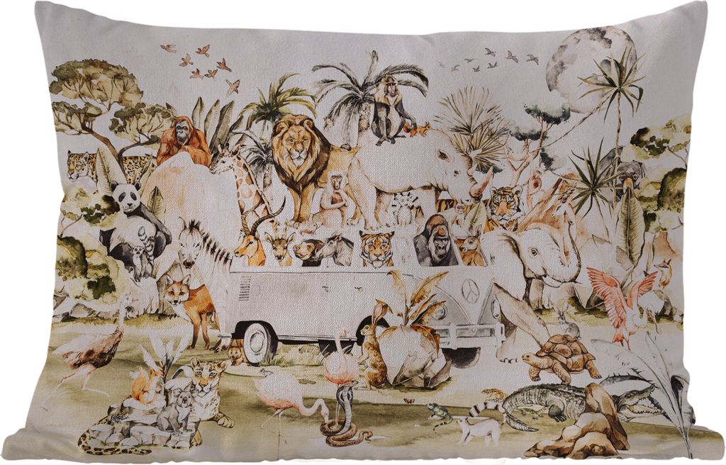 MuchoWow Outdoor Kissen - Bus - Tiere - Kinder - Jungen - Mädchen - Palme - 60x40 cm - Wetterfest - Lounge Kissen - Zierkissen - Kissen für Inn...