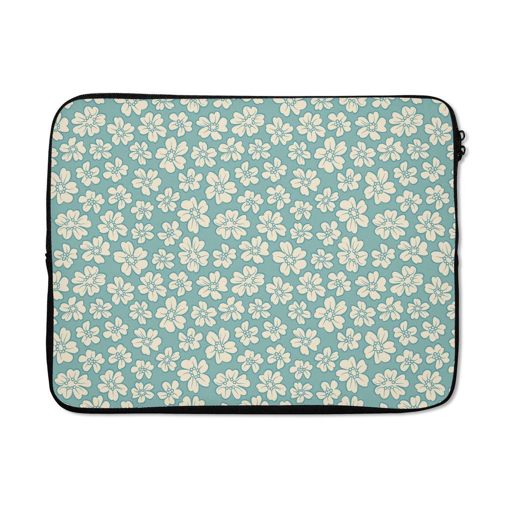 MuchoWow Laptop Hülle 15 Zoll Blumen - Weiß - Vintage - Muster Laptoptasche - Laptoptasche - Sleeve - Rundum-Schutz