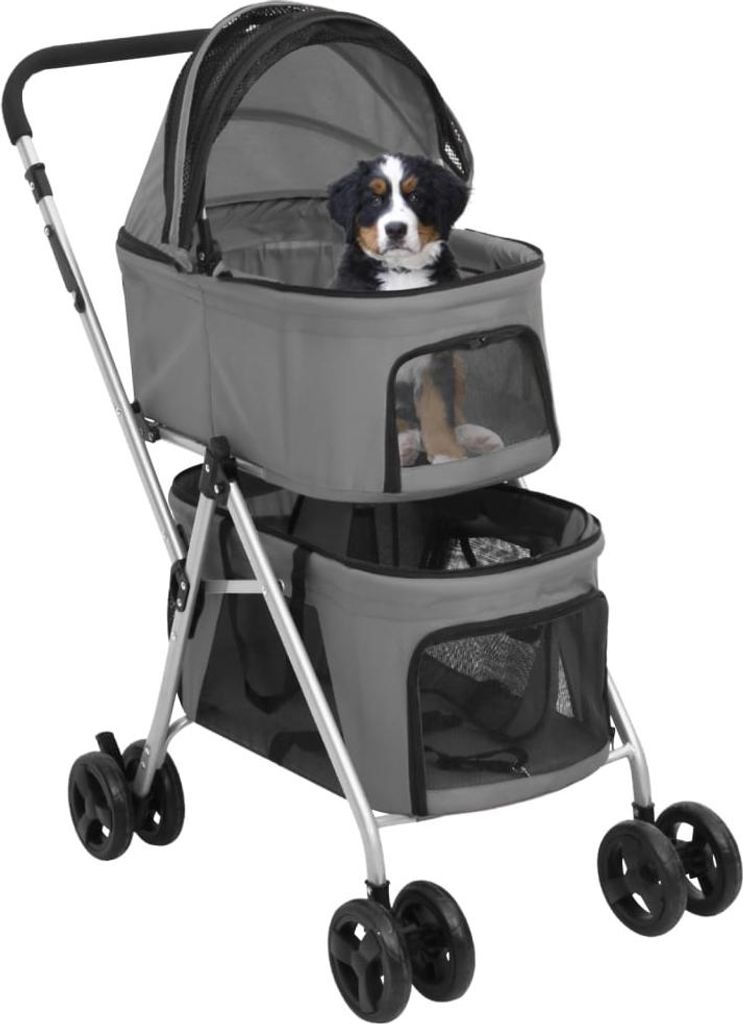 vidaXL Kočárek pro 2 psy skládací šedý 83x48x97 cm Oxford Obrázek produktu 