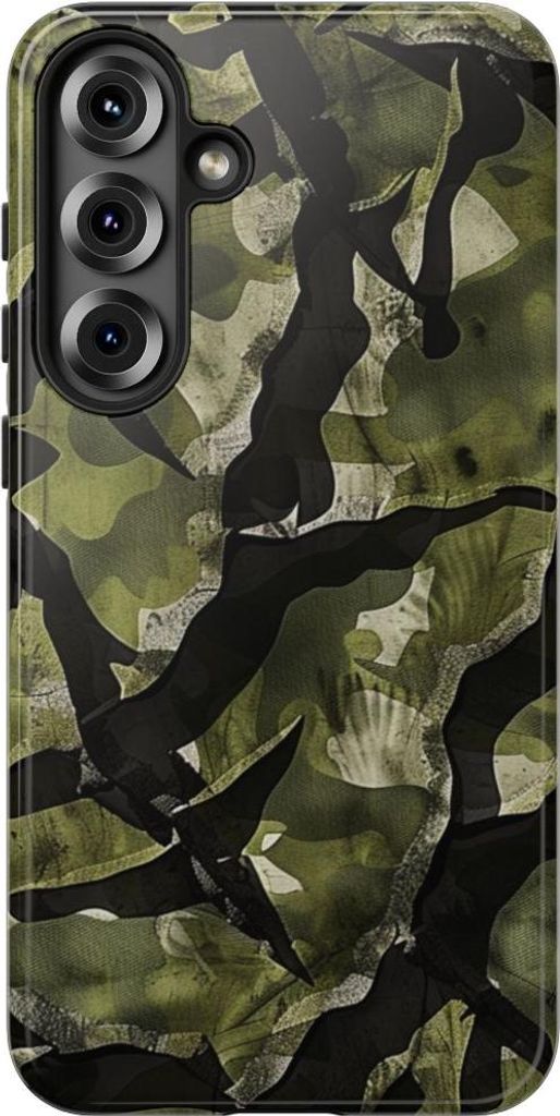Grünes Camouflage-Muster mit schwarzen Akzenten – Hülle Kompatibel mit Samsung Galaxy S25 Plus