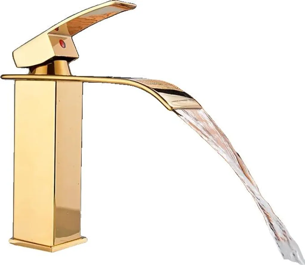 Mitigeur de lavabo à cascade en or brillant avec levier unique moderne