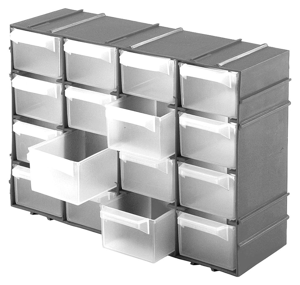 Sortierbox 22x15x8 cm mit 16 Fächern in Silber – Praktisches Kleinteilemagazin aus Kunststoff – Sortimentskasten für Wandmontage geeignet –...