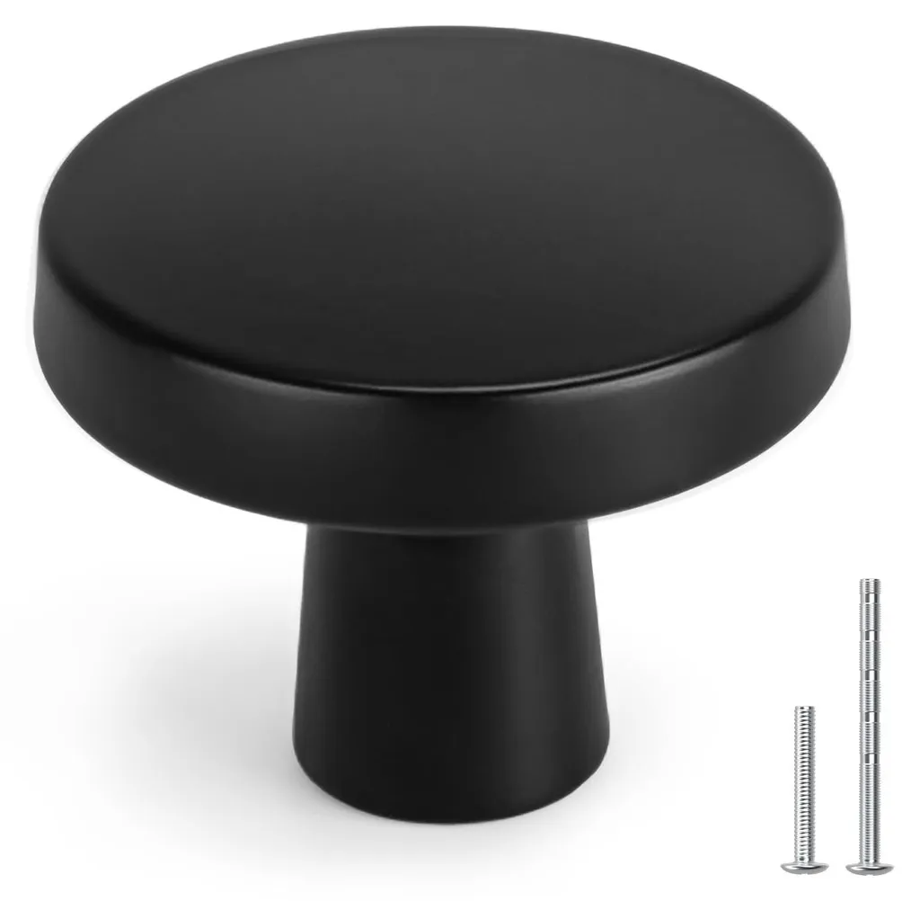 Bouton de tiroir rond noir mat : lot de 4 poignées pour meuble cuisine
