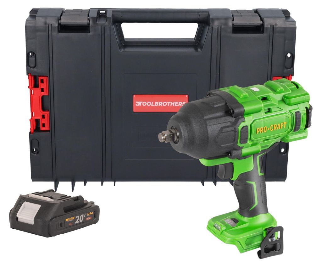 Procraft PWA80bb Akku Schlagschrauber 20 V 1600 Nm 1/2" Brushless + 1x Akku 2,0 Ah + RHINO Toolcase - ohne Ladegerät