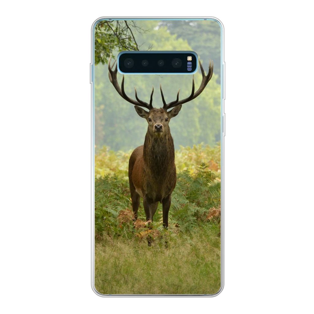 MuchoWow Handyhülle Schutzhülle Hülle für Samsung Galaxy S10 Plus Rothirsch - Natur - Grün Silikon Softcase Handy Hülle - Schutzhülle