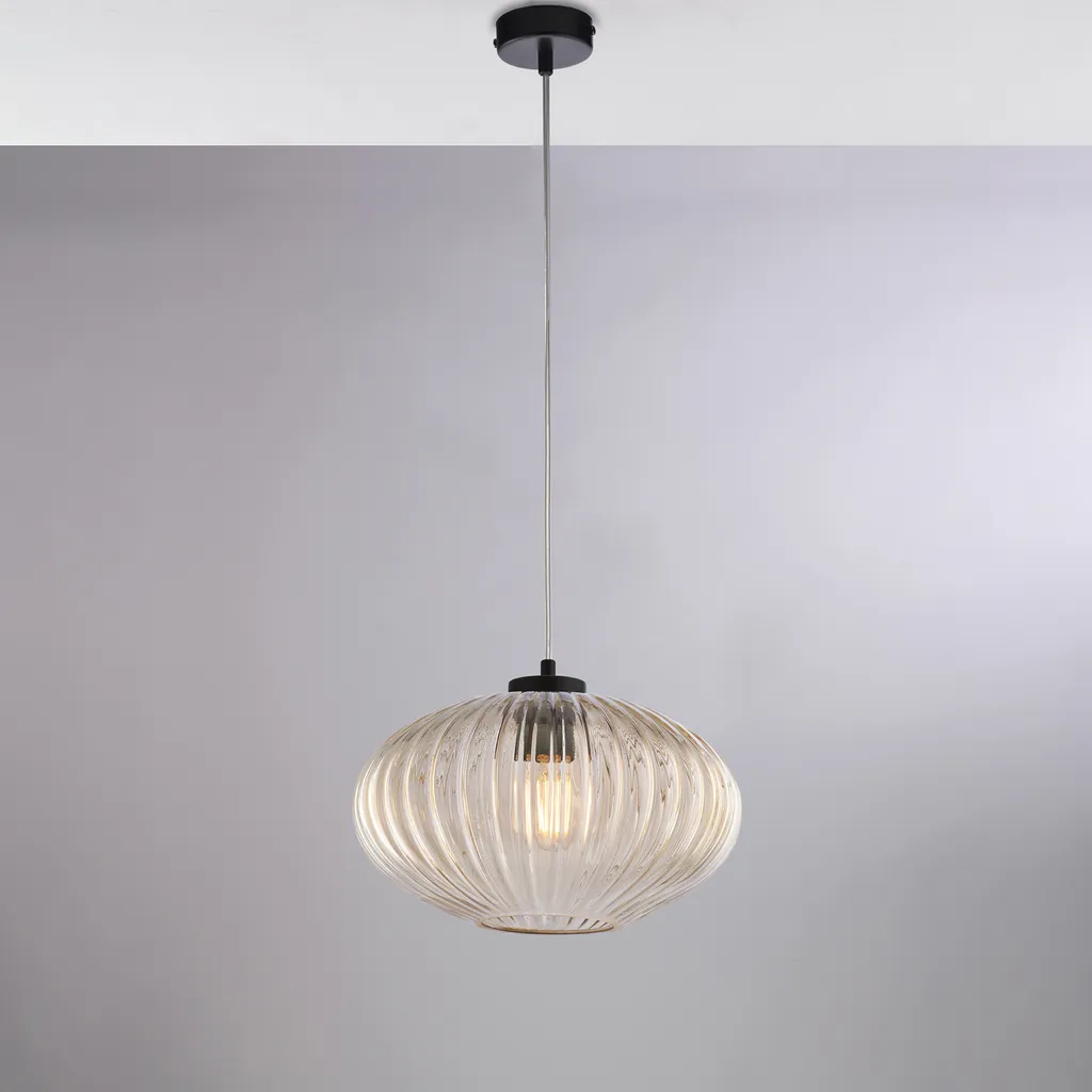 Suspension Ginger réglable avec diffuseur ambré et structure fer noir - 2