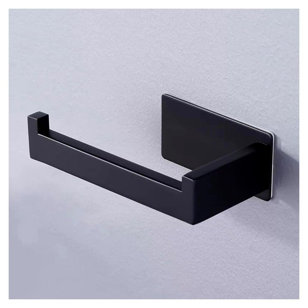 Toilettenpapierhalter ohne Bohren, Edelstahl, Klebestreifen, 14 x 6,5 x 4,5 cm, Schwarz