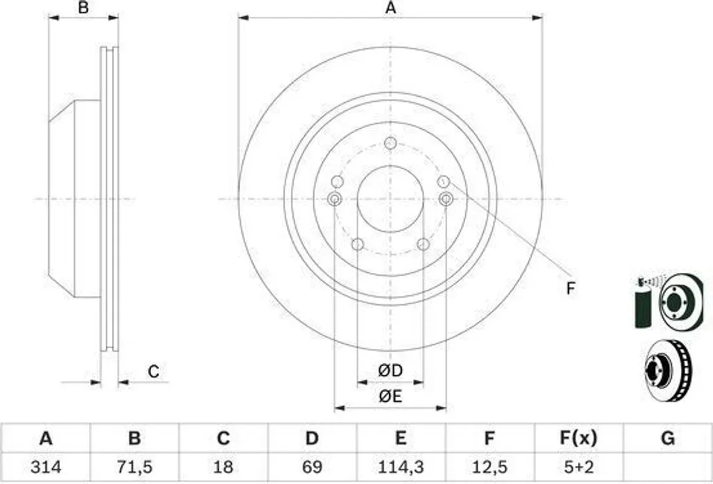 Disque de frein BOSCH 0 986 479 F43 pour Kia Sorento III - Réf OE 58411C5700