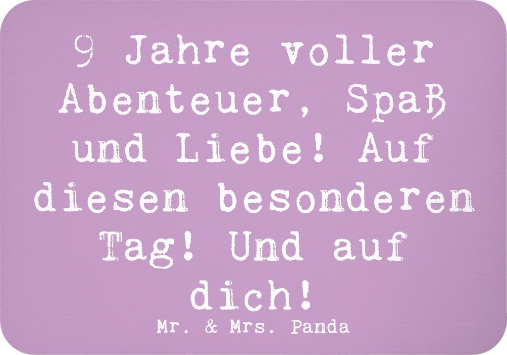 Mr. & Mrs. Panda magnet Spruch 9. Geburtstag Abenteuer - Lavendeltraum - Geschenk, whiteboardmagnet, Notizhalter, Kühlschrankmagnet, besonderer Ta...