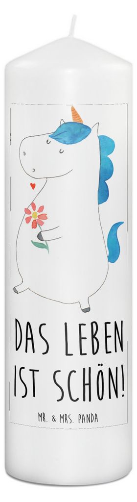 Mr. & Mrs. Panda Kerze Einhorn Spaziergang 29 x 8 cm XL - Weiß - Geschenk, Schwester, Glitzer, Unicorn, Wachskerze, Blockkerze, Blumen, Erinnerung...