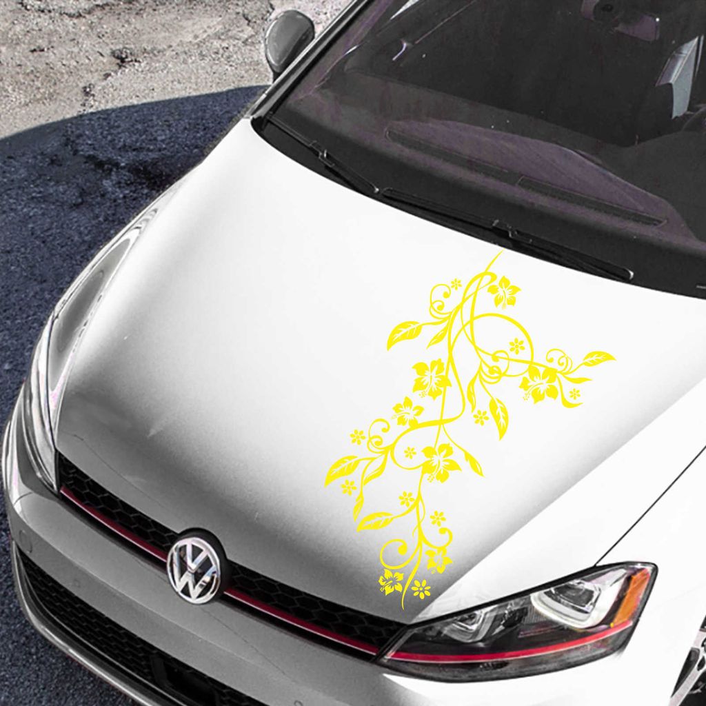 Aufkleber - Autoaufkleber "Blumenranke Eva" 115cm x 80cm gelb - Tuning Carystyling Heckscheibe Auto