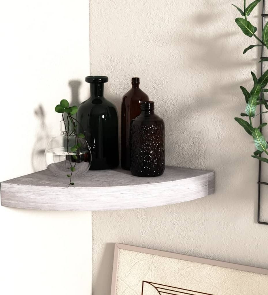 "2026 Promotion" Eck-Schweberegal, Regal Wand, Betongrau 35x35x3,8 cm MDF - Hängeregal CC13060