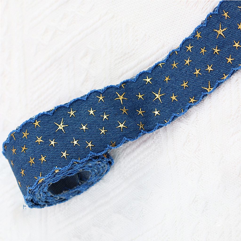 INF 3D-Stern-Denim-Band - Dunkelmittelblau, 2,5 cm breit, Verkauf pro Yard