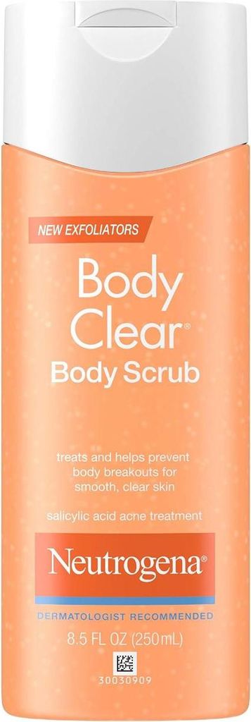 Body Scrub, Neutrogena, Body Clear, Akne Body Scrub, mit Produktbild 