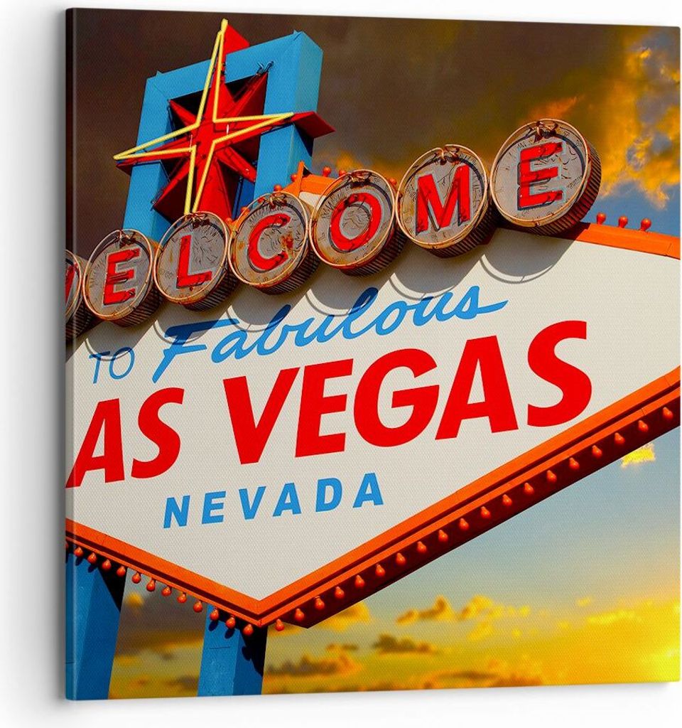 Bild auf Leinwand - Leinwandbild - Amerika bestimmungsort las vegas - 70x70cm - Wand Bild - Wanddeko - Leinwanddruck - Bilder - Kunstdruck - Wandde...