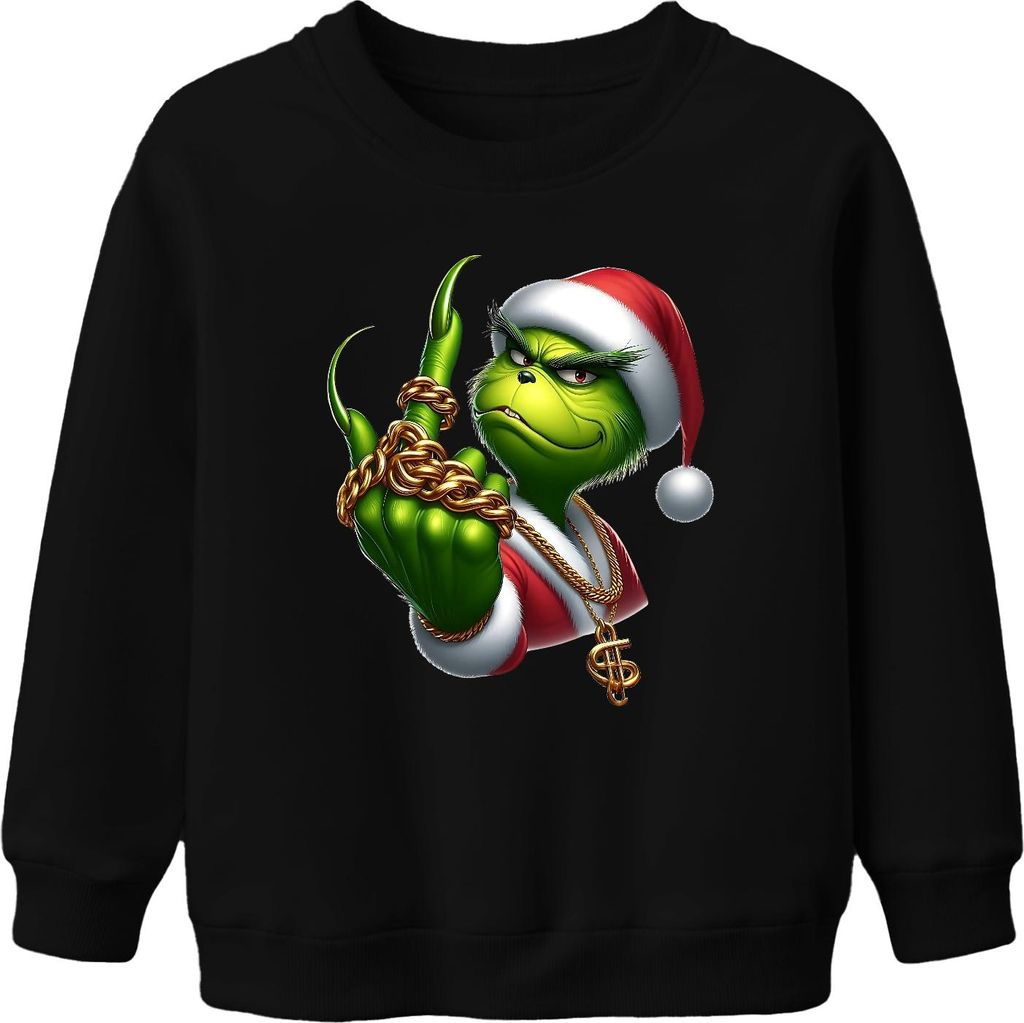 Grinch Santa frech Goldkette Weihnachten Geschenk sarkastisch Uni Kinder Sweatshirt Pullover, Schwarz, 152