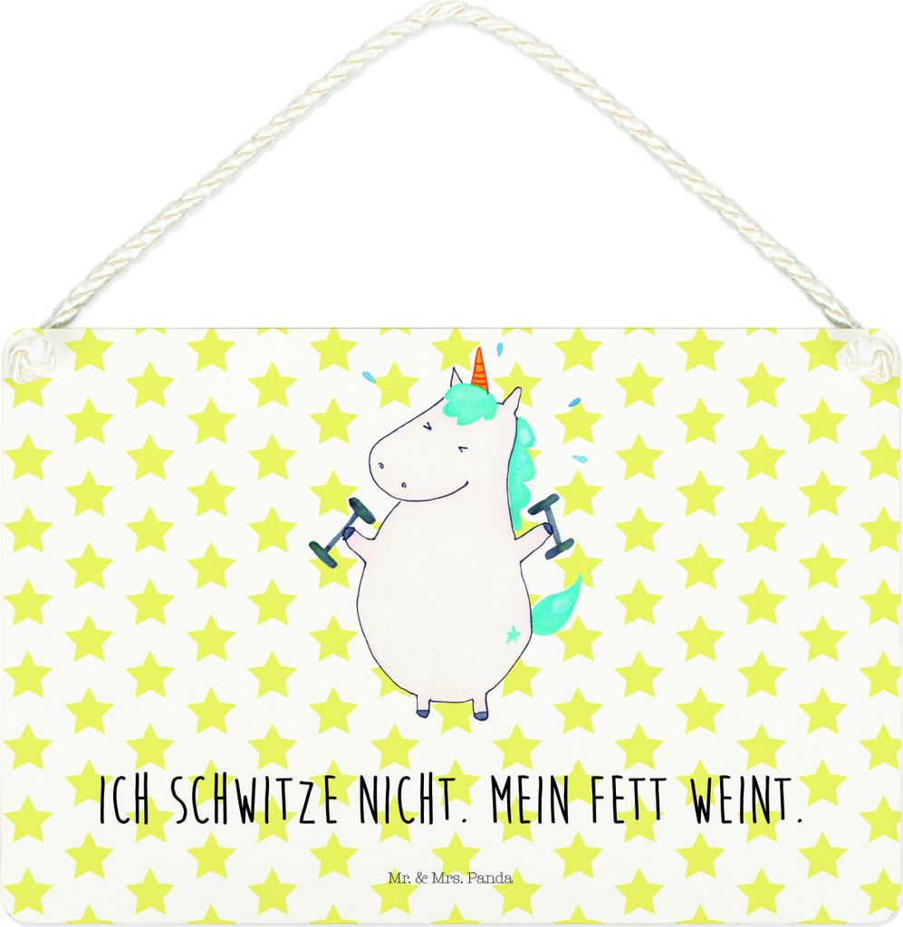 Mr. & Mrs. Panda Schild Einhorn Fitness DIN A4 - Weiß - Geschenk, Abnehmen, Sport, Fitnessstudio, Türschild, wandtafel, Sixpack, wandhänger, Uni...