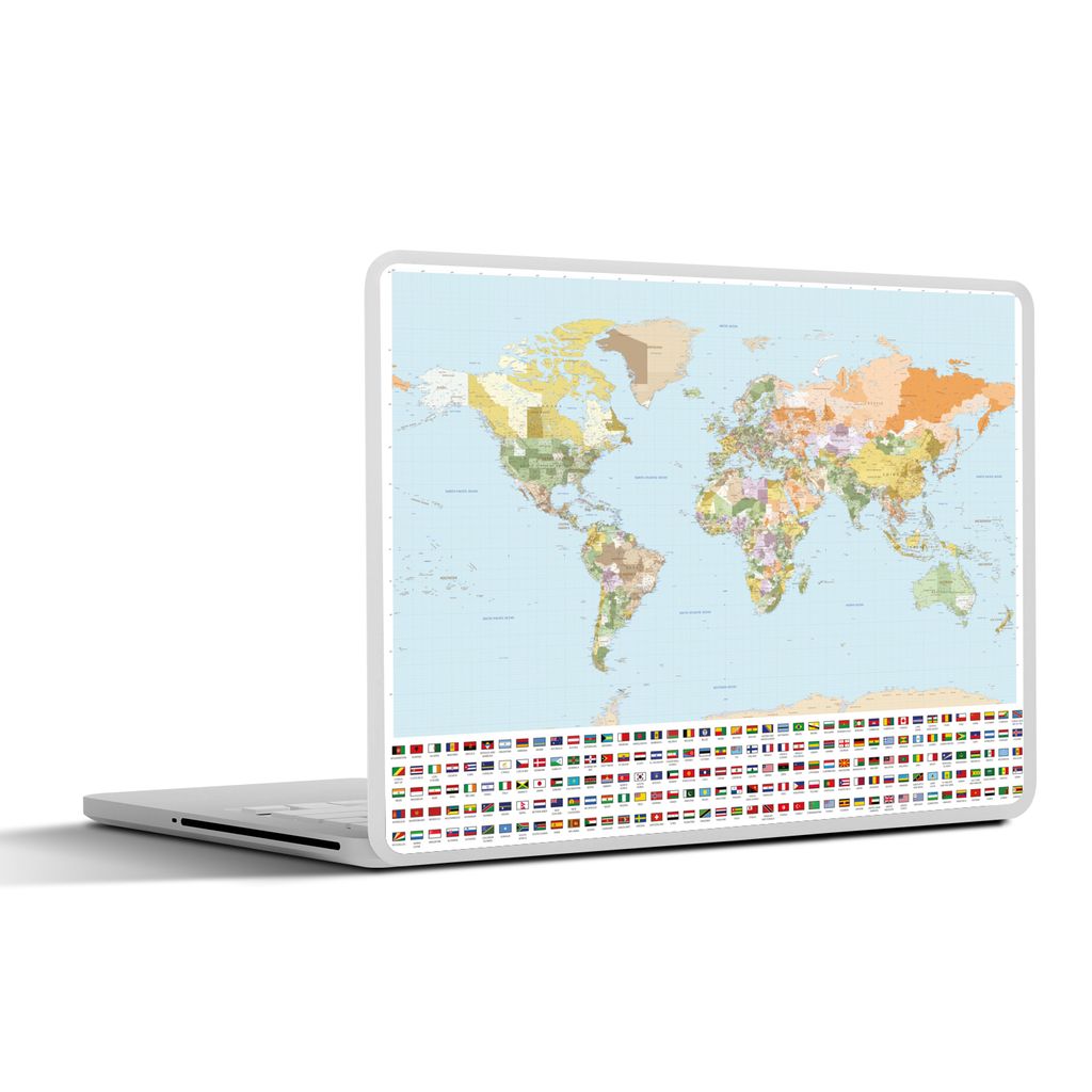 MuchoWow Laptop Aufkleber Sticker Cover Weltkarte - Flagge - Orange - Grün 30x21 cm - Sticker für Laptop - Selbstklebend