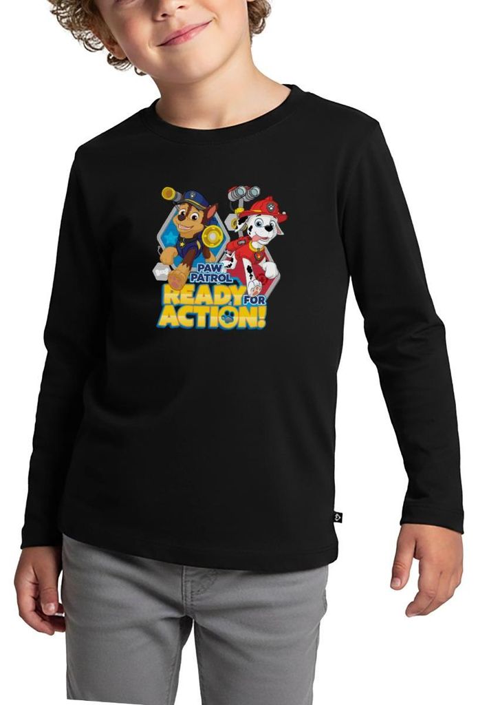 Spreadshirt Paw Patrol Pawfect Teamwork Chase Marshall Kinder Premium Langarmshirt, 110/116 (4 Jahre), Schwarz