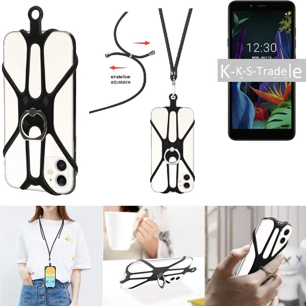 K-S-Trade 3in1 Handykette Handyband Handykordel Halsband Smartphone-Ring Handy-Ring kompatibel mit OnePlus 7 Pro Fingerhalterung Handyring