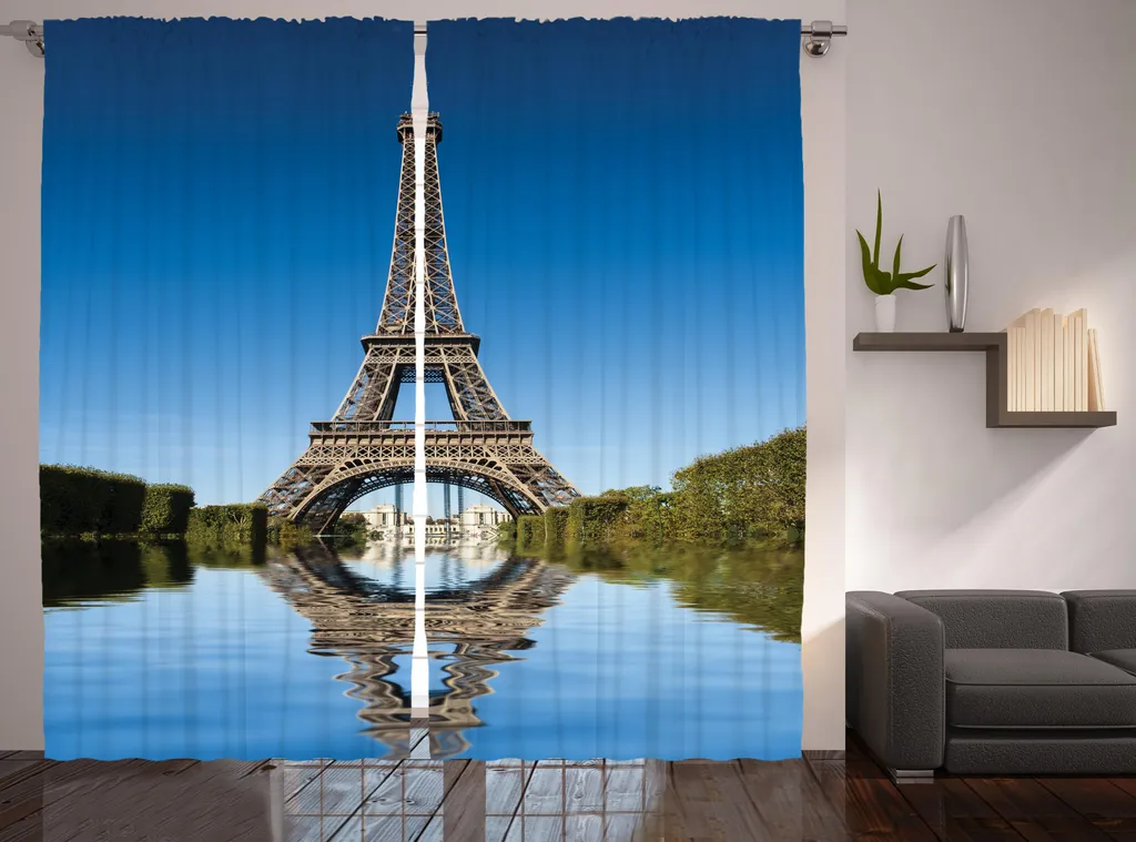 ABAKUHAUS Rideau Rustique Tour Eiffel Reflet de l'Eau 280 x 225 cm Bleu