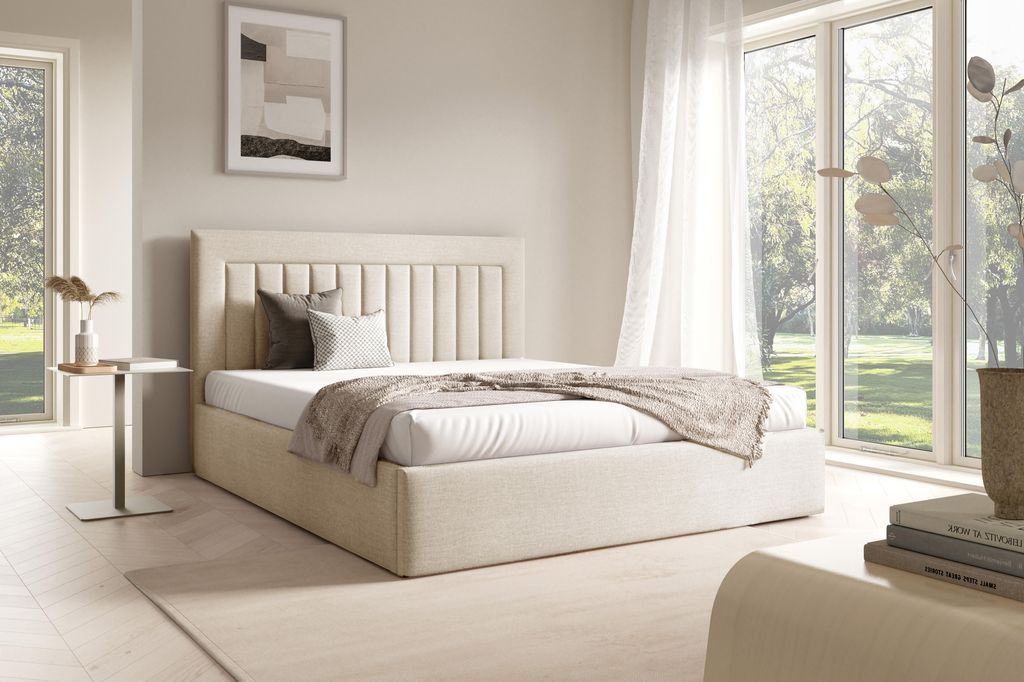 FURNISTAR Polster BEA I mit kasten|Doppel mit Stauraum und Lattenrost|Boxspring-Optik|ohne Matratze|Schlafzimmer - Creme
