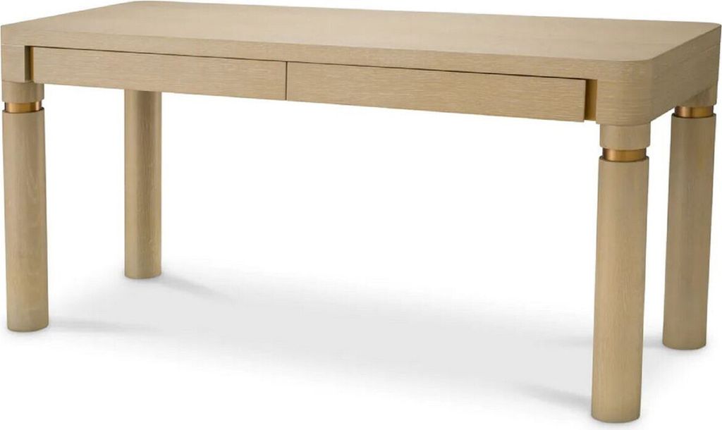 Casa Padrino Luxus Schreibtisch mit 2 Schubladen Beige / Messing 160 x 60 x H. 76 cm - Bürotisch - Computertisch - Büro Möbel - Luxus Möbel - L...
