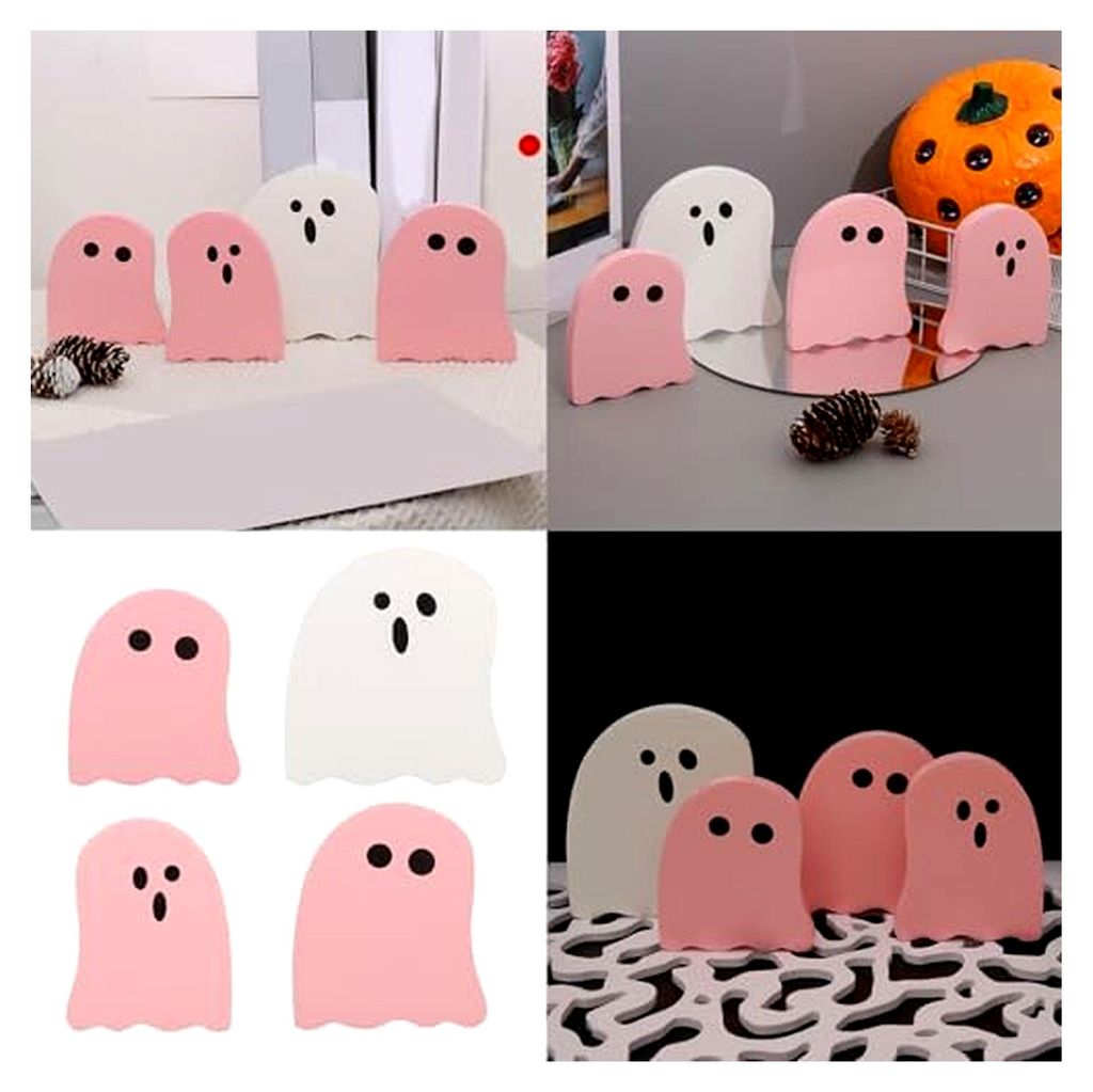 4 Stück Hölzerne Geisterfiguren für Halloween Dekorationen