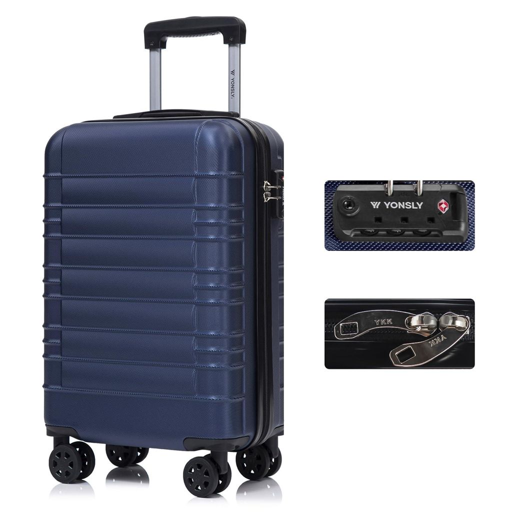 yonsly Premium Reisekoffer TSA-Schloss,YKK-Reißverschluss Hartschalen-Koffer Trolley Kabinenkoffer Rollkoffer Suitcase Handgepäck (Dunkelblau, M)
