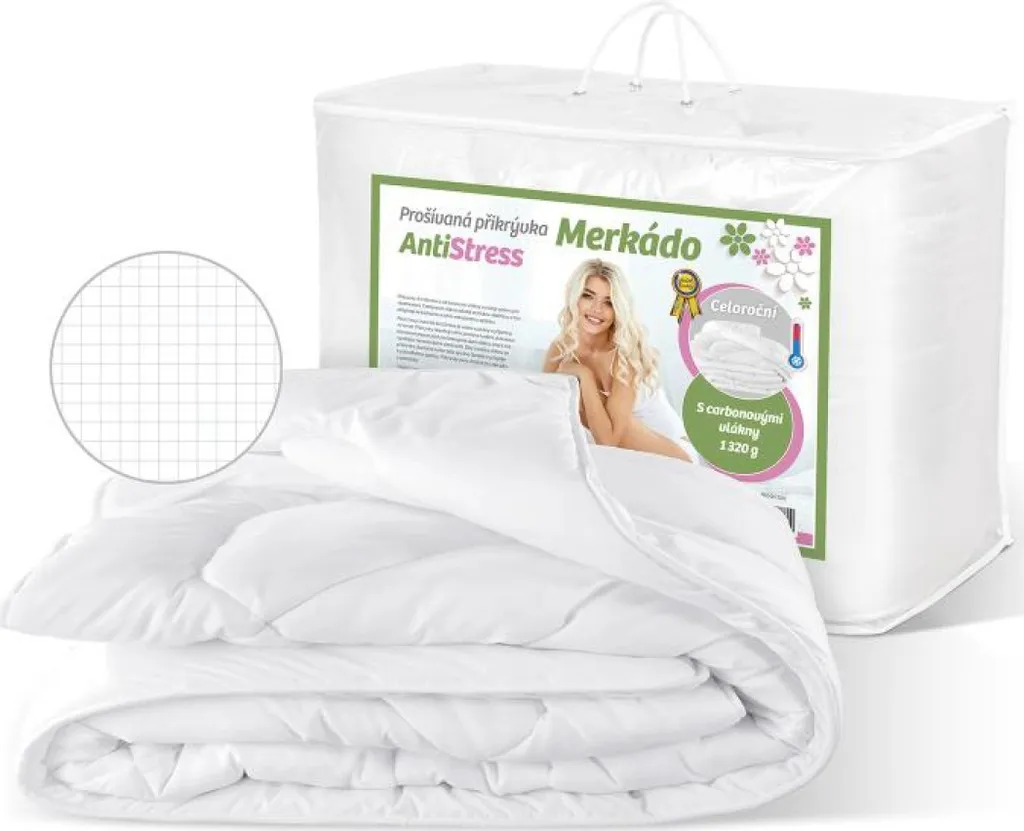 Coperta Merkado AntiStress, tutto l'anno , 220x200, 1320 g - Bianco - 220x200
