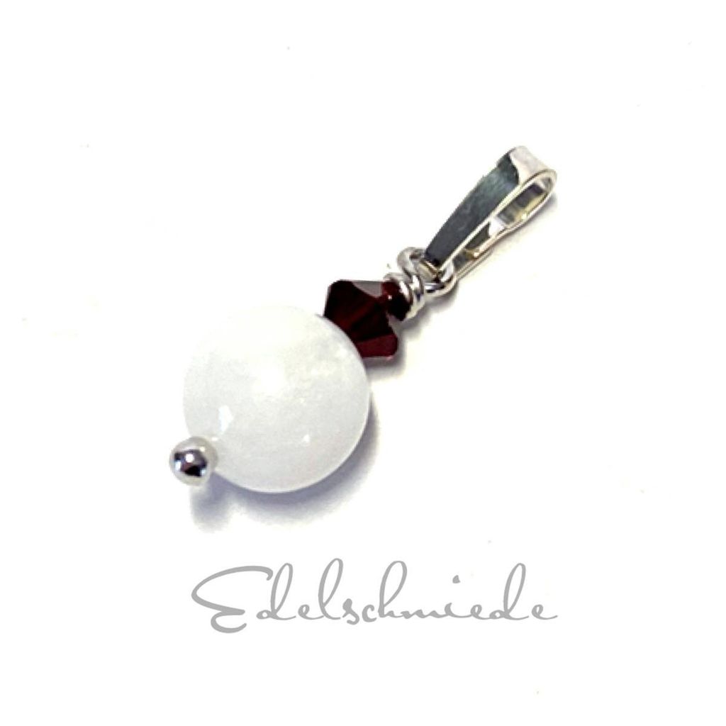 Kugel Anhänger 925 Silber weiße Jade mit Swarovski Kristall Produktbild 