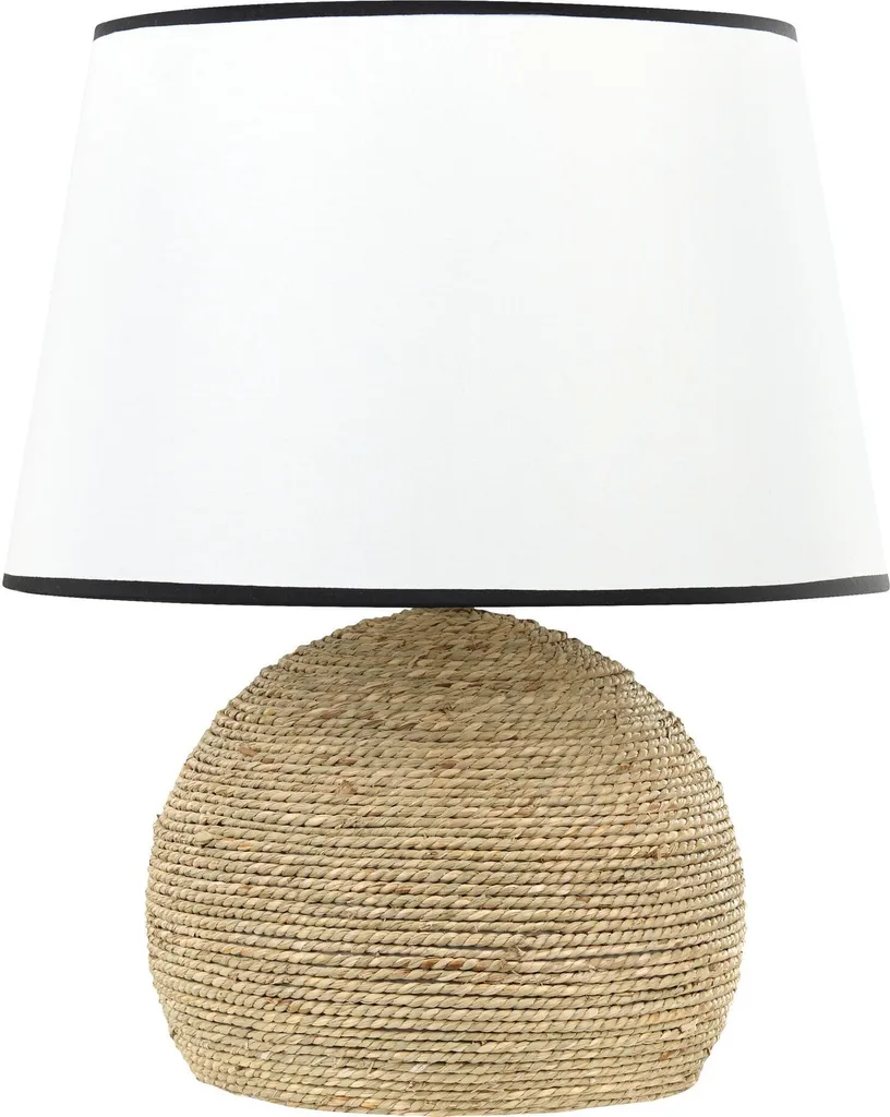 Lampe de table Beliani en paille naturelle et tissu blanc style bohème