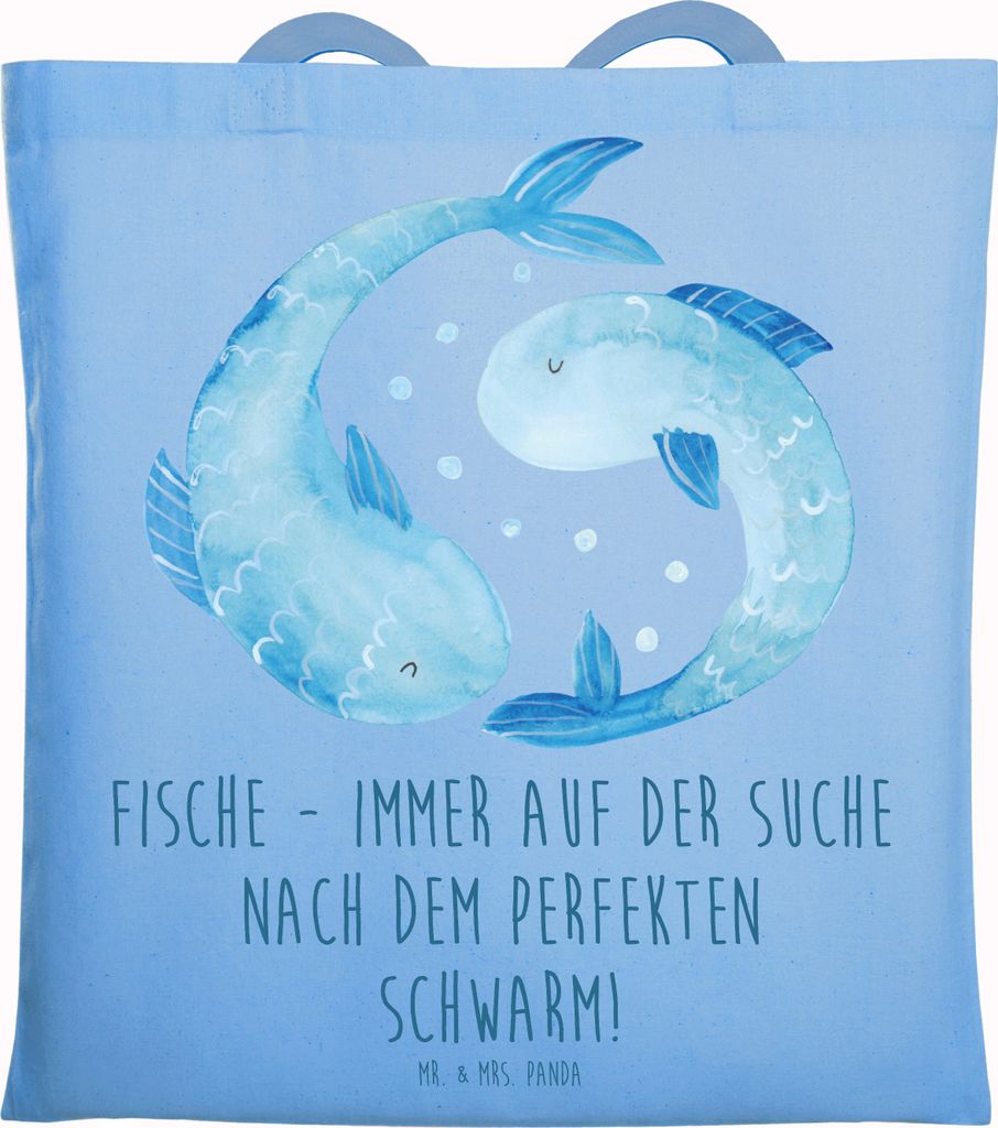 Mr. & Mrs. Panda Shopping Tasche Fische Schwarm - Sky Blue - Geschenk, Sternzeichen, Geschenke, Tote Bag, Tierkreiszeichen, emotional, Horoskop, do...