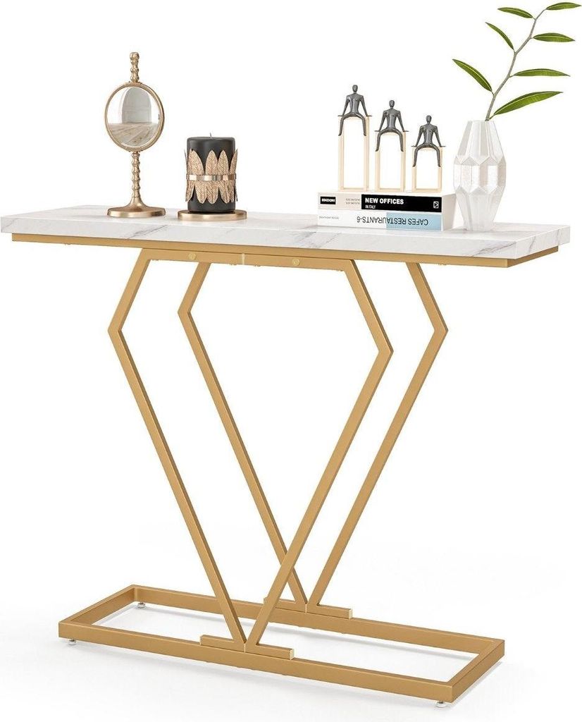 Konsolentisch in Marmoroptik, Gestell Gold, 100x29,5x80 cm
