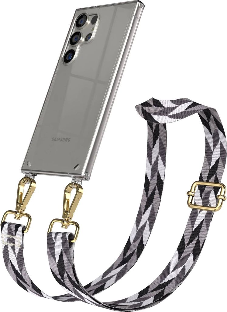 EAZY CASE Handykette - Verstellbarer Trageriemen kompatibel mit Samsung Galaxy S24 Ultra, Handykordel mit transparenter Silikon-Hülle, Karabiner G...